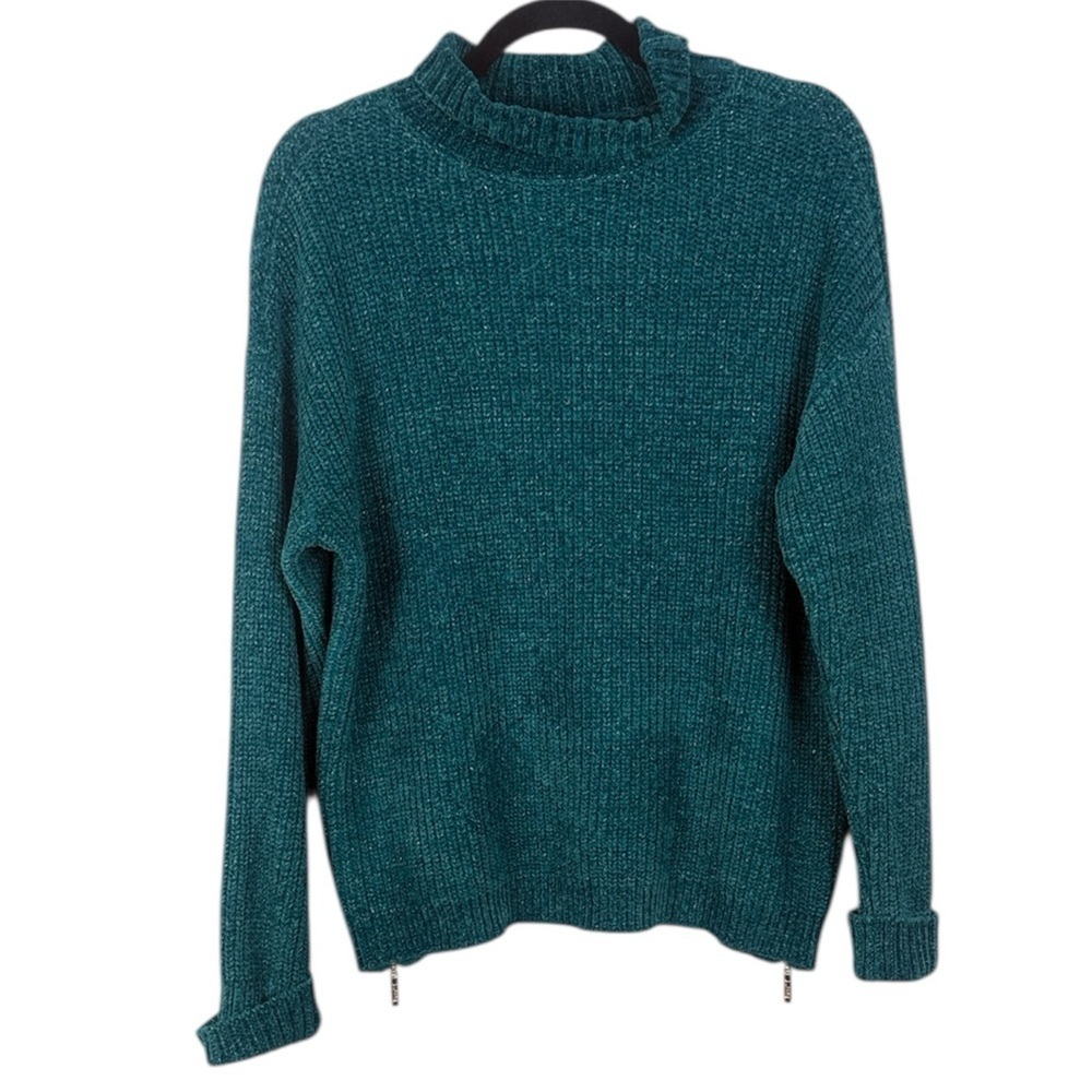 Joseph Ribkoff Teal Super Soft Cowl Neck Zipper Detail Knit Pullover Sweater